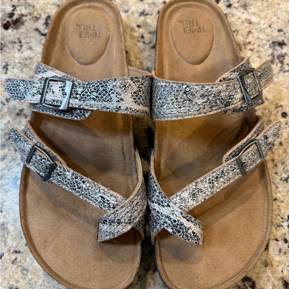 Time and Tru Snake Print Buckle Sandals